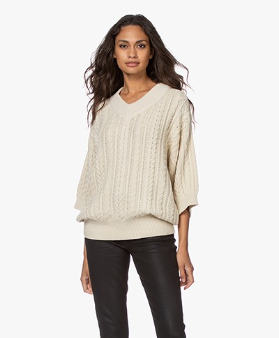 I Love Mr Mittens Cotton Cable V Neck Sweater - Ivory