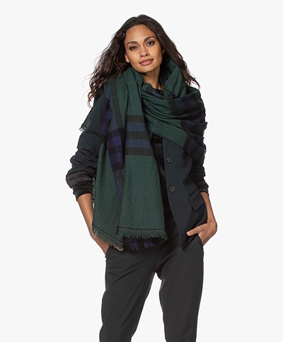 Woman by Earn Caro Checkered Wool Scarf - Dark Green