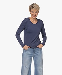 Belluna Bretonne Gestreepte Viscose Jersey Longsleeve - Navy/Jeans