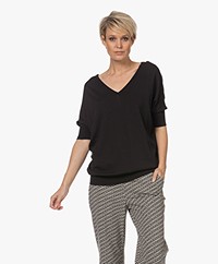 LaSalle Reversable Viscose Blend Short Sleeve Sweater - Black