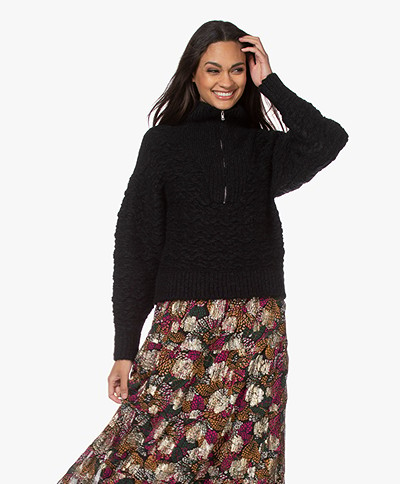 IRO Shansa Wool Blend Zipper Turtleneck Sweater - Black