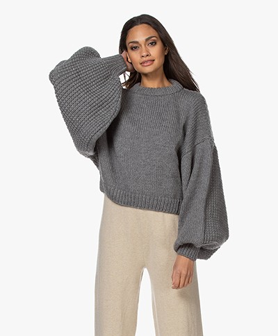 I Love Mr Mittens Jackie Cropped Balloon Sleeve Jumper - Charcoal