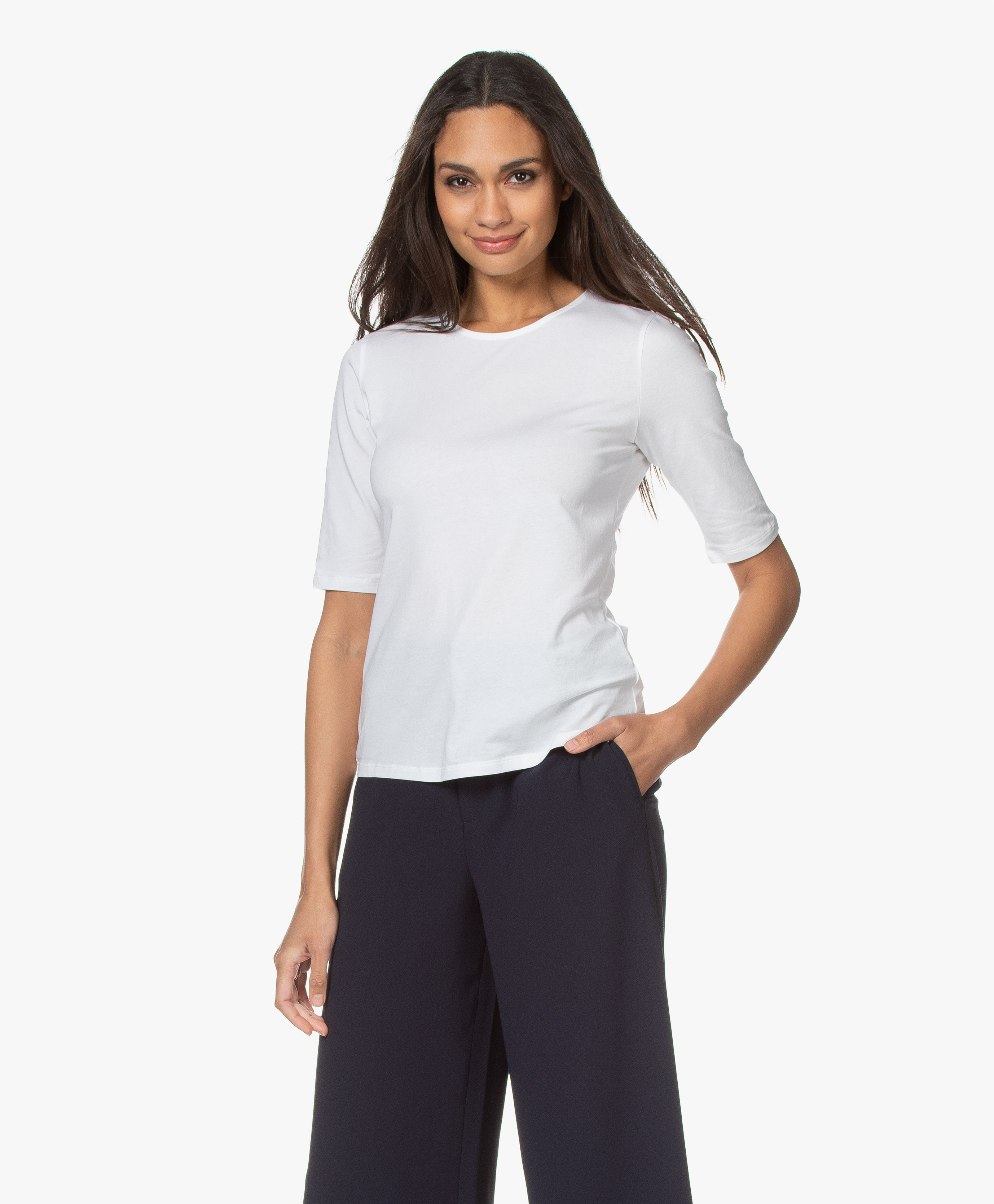 Filippa K Cotton Stretch Elbow Sleeve T-shirt - White - 25329 1009