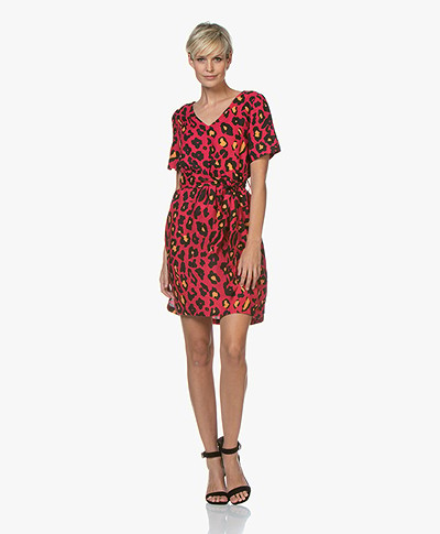 Josephine & Co Coos Linen Dress with Leopard Print - Magenta