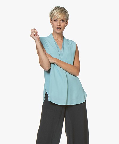 Repeat Layered V-neck Crepe Top - Ice Green