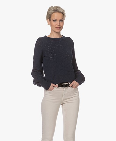 Plein Publique La Daisy Merino Wool Ajour Sweater - Dark Blue