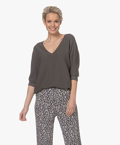 no man's land V-neck Sweater with Cropped Sleeves - Jungle