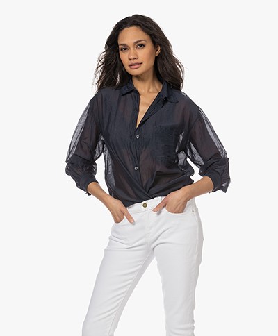 Pomandère Semi-sheer Cotton-Silk Shirt - Navy