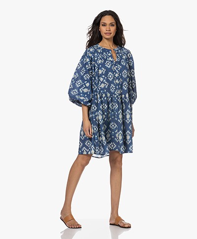 by-bar Bowie Pleated Voile Printed Dress - Madras Blue Print