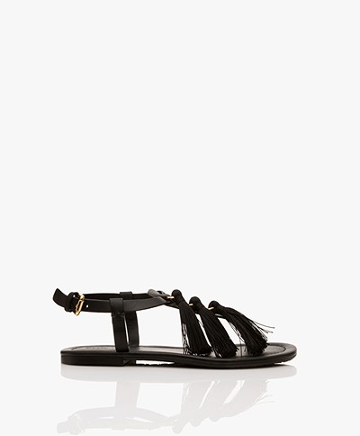 See by Chloé Kime Leather Toe Sandals with Tassels - Black
