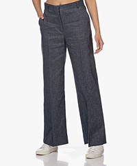 LaSalle Wide Cotton and Linen Pants - Denim