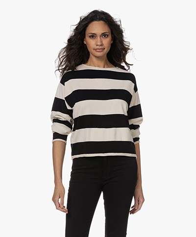 Woman by Earn Rika Striped Modal Blend Sweater - Black/Ecru
