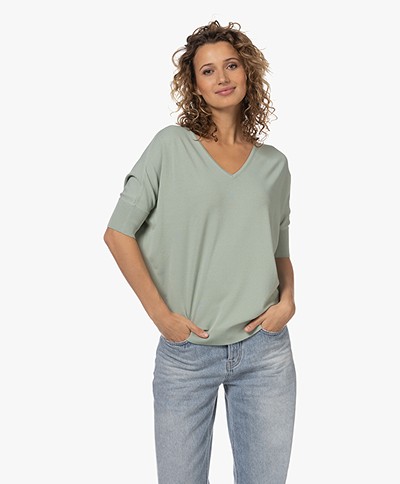 LaSalle Reversible Viscose Blend Short Sleeve Sweater - Sage