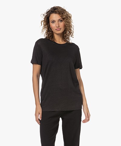 IRO Luciana Linnen Ronde Hals T-shirt - Off-black
