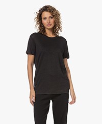 IRO Luciana Linnen Ronde Hals T-shirt - Off-black