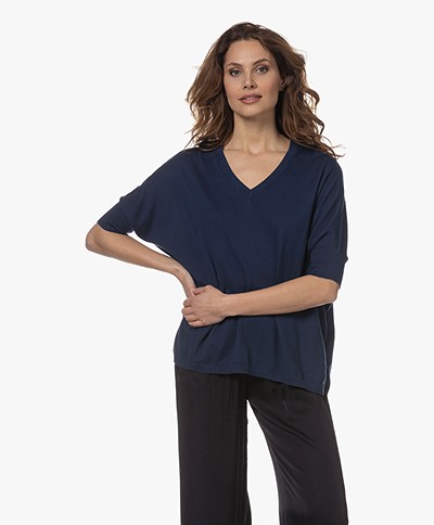 Repeat Cotton-Cashmere Elbow Sleeve Sweater - Marine