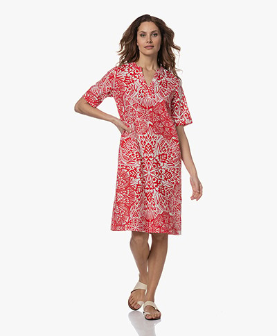 KYRA Leonie Linen and Cotton Print Dress - Salsa Red