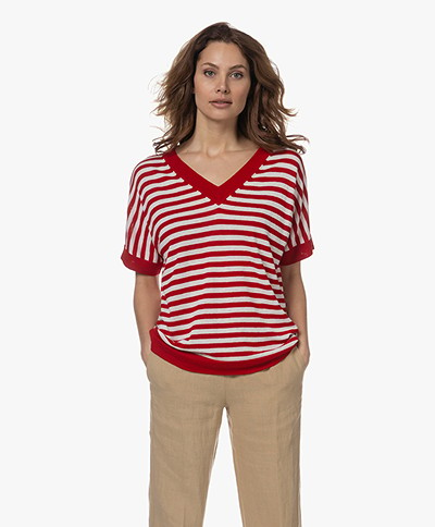 KYRA Esther Two-tone Linen and Viscose Sweater - Salsa Red