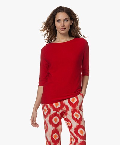 KYRA Brenda Garter Stick Short Sleeve Sweater - Salsa Red
