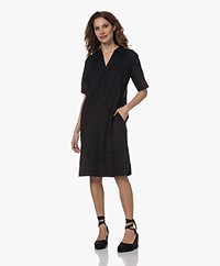 KYRA Laura Linen Split Neck Dress - Black