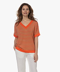 KYRA Esther Two-tone Linen and Viscose Sweater - Flame Coral