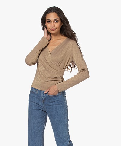 no man's land V-neck Wrap Long Sleeve with Lurex - Gold