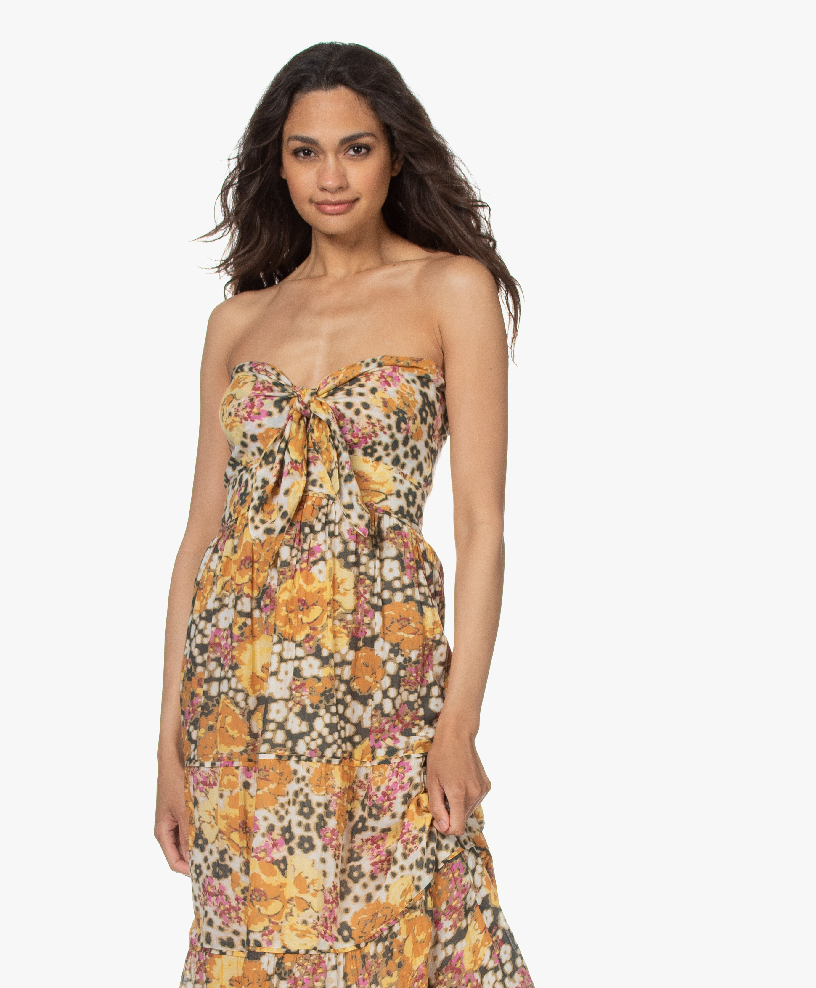 ba&sh Dalid Strapless Floral Print Dress - Ochre - 1e21dali ocre