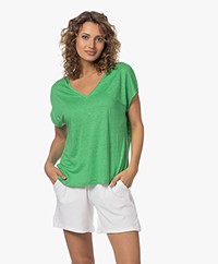 Majestic Filatures Linnen V-hals T-shirt - Apple Green