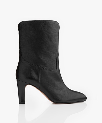 ba&sh Cidie High Leather Ankle Boots - Black