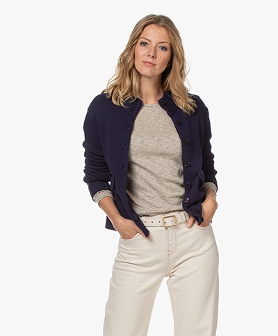 LaSalle Wool and Viscose Blend Button-Through Cardigan - Navy
