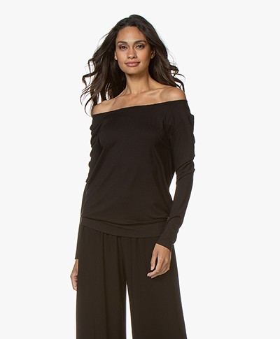 no man's land top Long Sleeve with Elasticated Neckline - Black