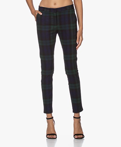 Woman by Earn Sue Checkered Stretch Pants - Navy/Green