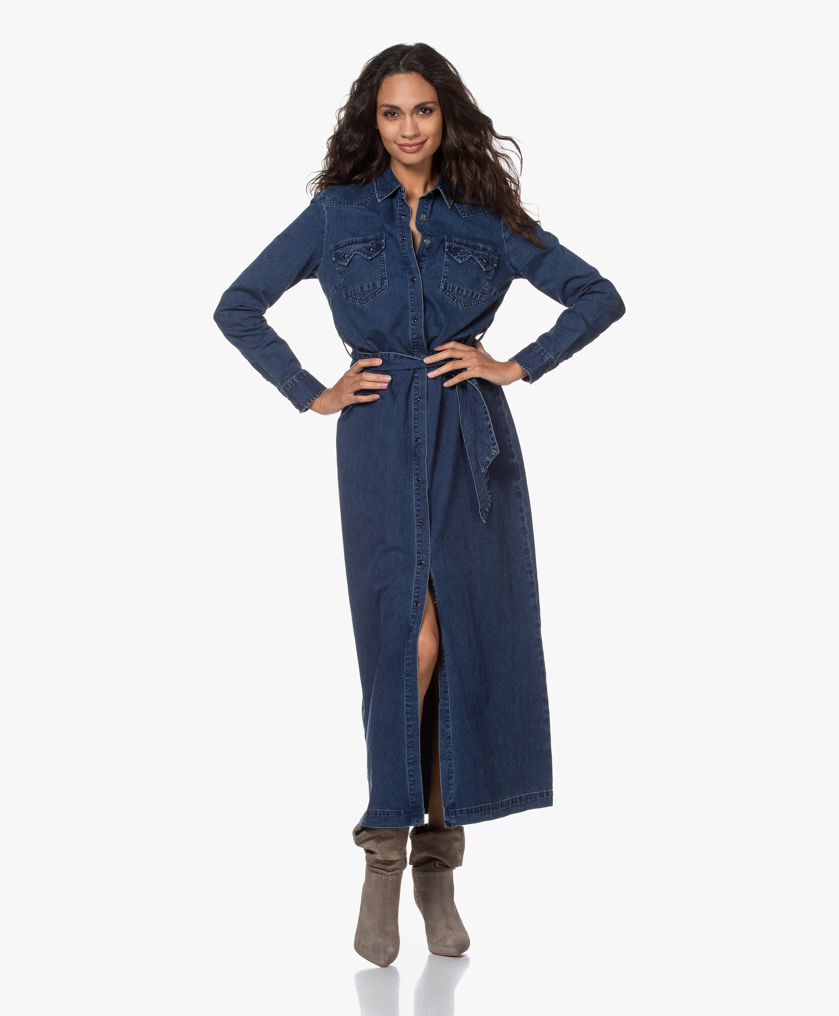 dark blue shirt dress