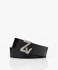 Zadig & Voltaire ZV Initiale Leather Belt with Gemstones - Black 