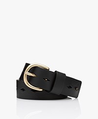 ba&sh Bromy Leather Belt with Check Details - Black 