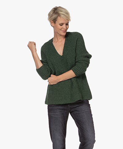 Drykorn Lynette Alpaca-Wool Blend V-neck Sweater - Green