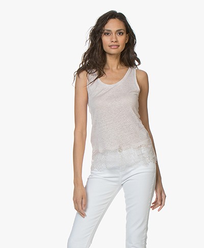 Majestic Filatures Linen Jersey Top with Lace - Rose Thé