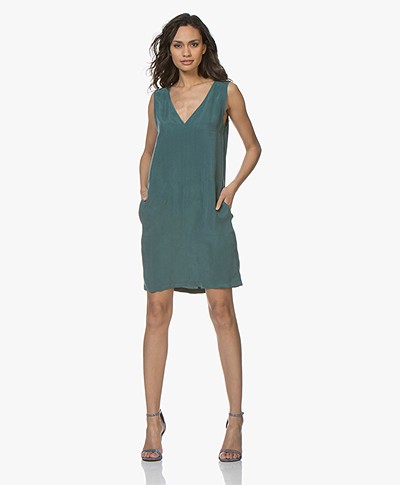 Drykorn Serina Sleeveless Cupro Tunic Dress - Bottle Green