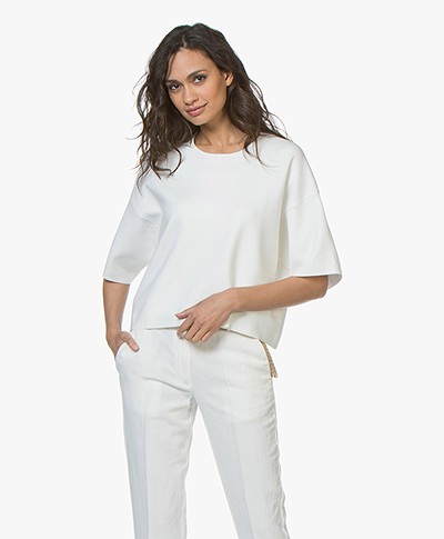 Drykorn Deanie Boxy Sweater met Korte Mouwen - Off-white