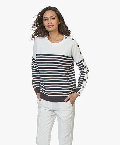Petit Bateau Striped Cotton Sweater - Smoking/Marshmallow