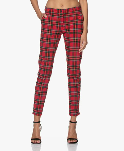 Woman by Earn Sue Checkered Stretch Pants - Red