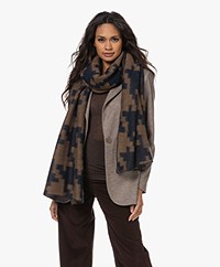 LaSalle Mohair Blend Houndstooth Scarf  - Choco/Navy