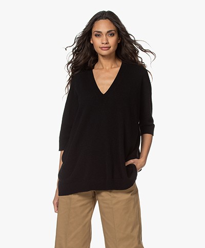 LaSalle Pure Cashmere Short Sleeve Sweater - Black