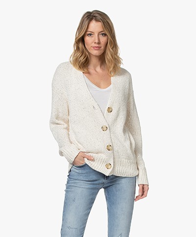 Repeat Buttoned Cardigan with Sequins - Cream