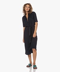 Majestic Filatures Linnen Jersey Polo Jurk - Marine