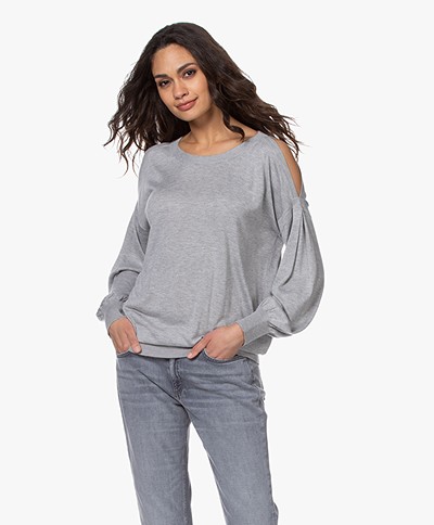 Repeat Bamboo Blend Cold Shoulder Sweater - Grey