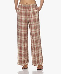 Pomandère Checkered Linen Pants - Cherry
