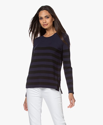 Majestic Filatures Soft Touch Striped Long Sleeve - Black/Blue 