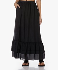 Pomandère Smocked Cotton-Silk Maxi Skirt - Black