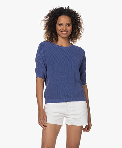 Belluna Chili Cotton Mix Short Sleeve Sweater - Blue